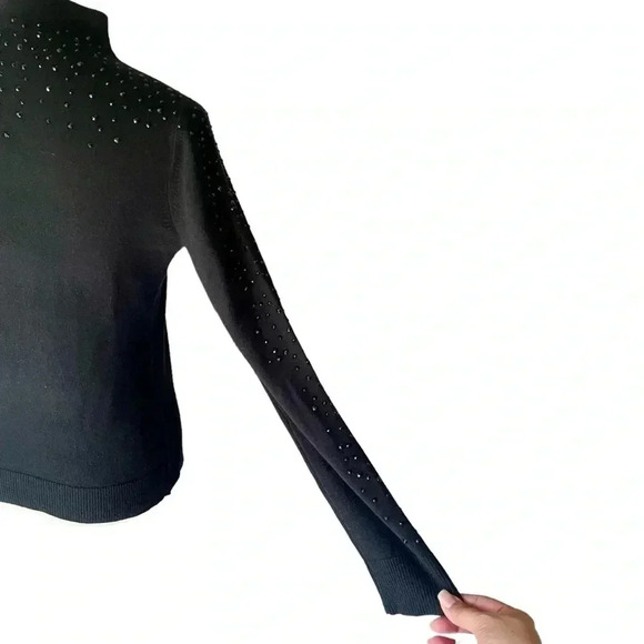 Kinross Cashmere Black Beaded Mock Neck Sweater Women Size S - Picture 5 of 8